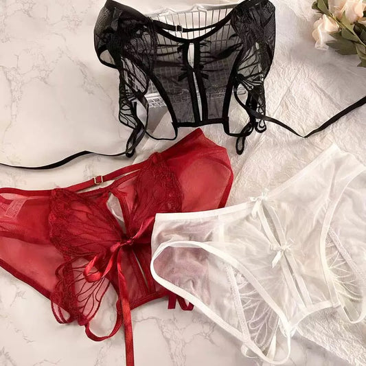 Women's Panties Butterfly Embroidery Mesh Transparent Sexy Women's Underwear Low Waist Perspective lace trimThin Briefs