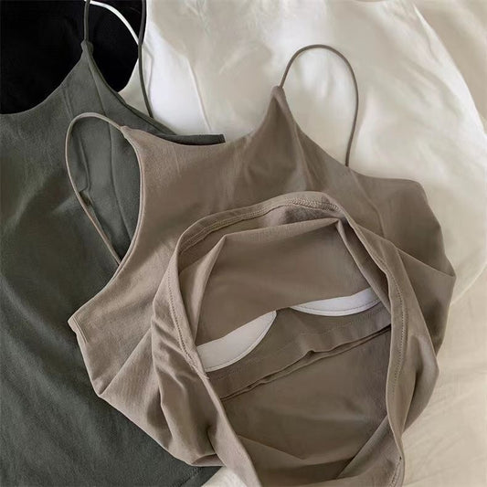 Beautiful Back Tank Top Women's Casual Suspender Bra, Casual Solid Color Round Neck Sleeveless Short Top Fit Tube Slim Tube Top