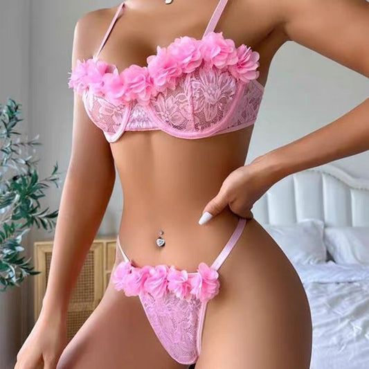 Sexy Lace Flower Embroidery Bikini Mesh Backless Deep V Suspenders Sleeveless Bikini For Beach Vacation Holiday Pool Party