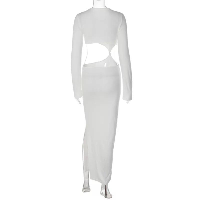 Women’s Dresses 2022 Autumn New Stylish O-neck Long Sleeves Hollow Out Dress Knitted Ladies Dress