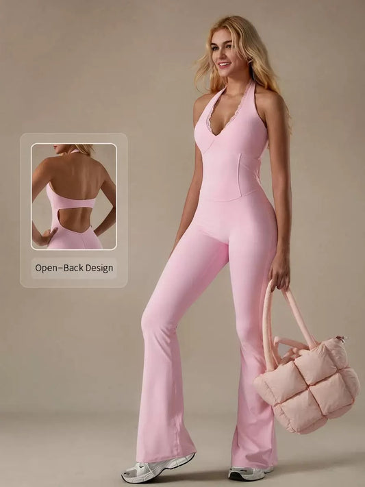 Sports Pink Jumpsuits Women's Tracksuit One-Piece Fitness Suit  Gym Sets Long Sleeves  Exercise Bodysuit Woman