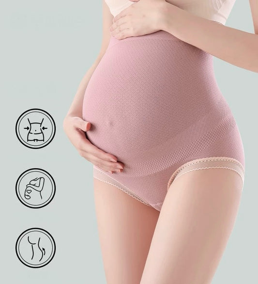 Maternity High Waist Panties – Adjustable Belly Support Briefs for Pregnant Women, Soft and Comfortable with Elegant Lace Trim Edges, Solid Color Intimate Wear.