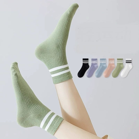Women Socks Fashion Autumn New Novelty Candy Color Cotton Sports Crew Socks For Girls  Striped Socks Casual