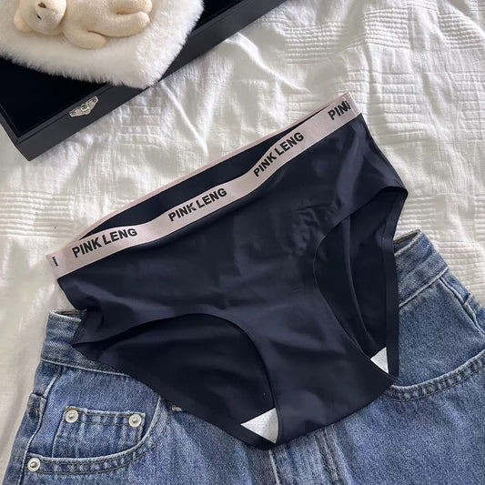 Sexy Seamless Panties Ice Silk Women's Comfortable Wrap Hip Letter Strap Sport Style Female Mid-rise Waist Briefs