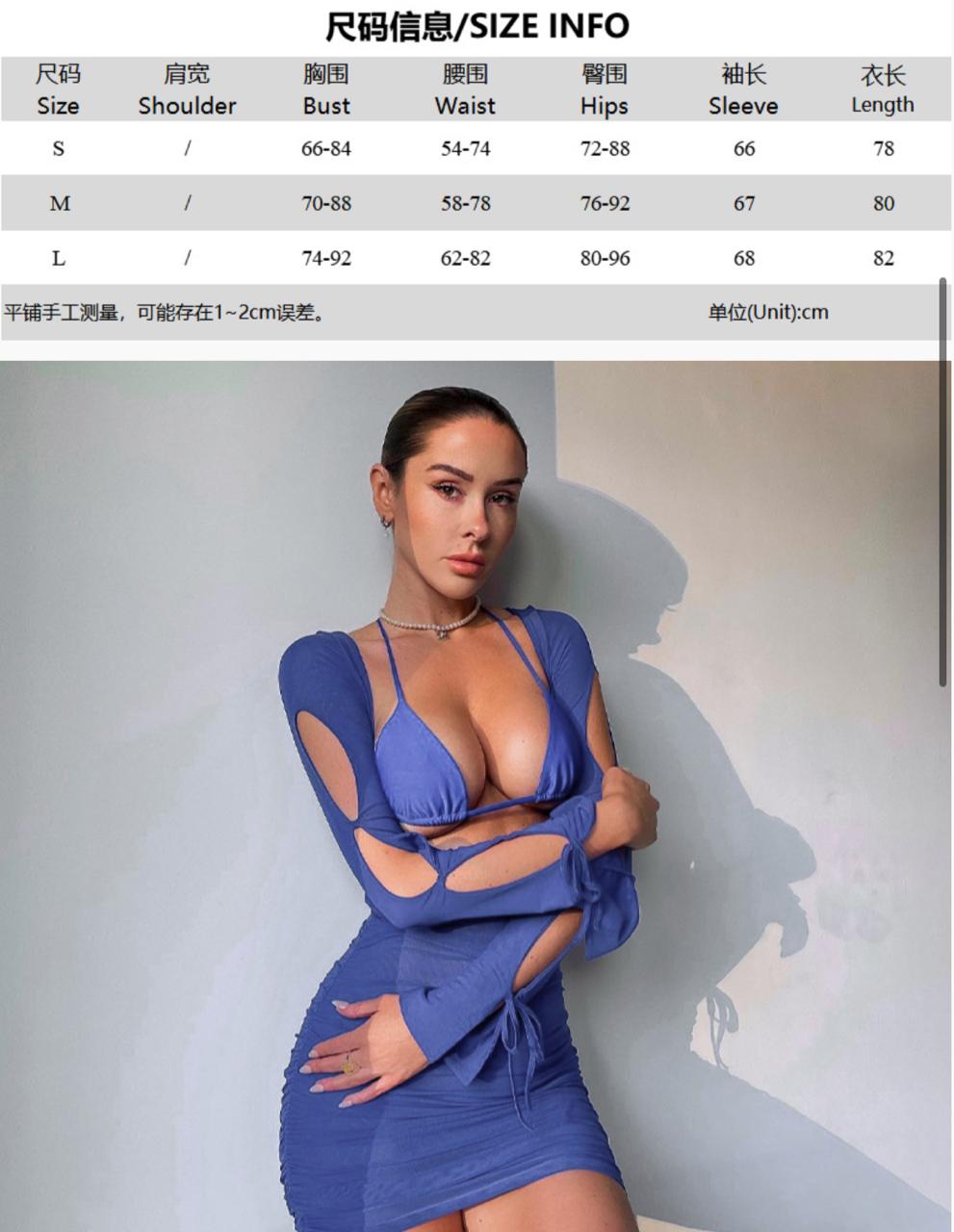 New European And American 2022 Summer Women's Long-sleeved Hollow Sexy Perspective Dress