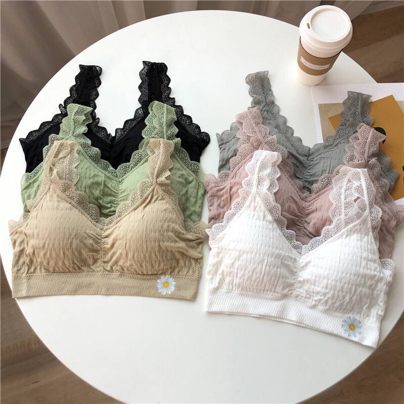 Floral Pattern Lace Underwear Set Mid-waist Underwear Anti-Glare Beauty Back Bra Lace