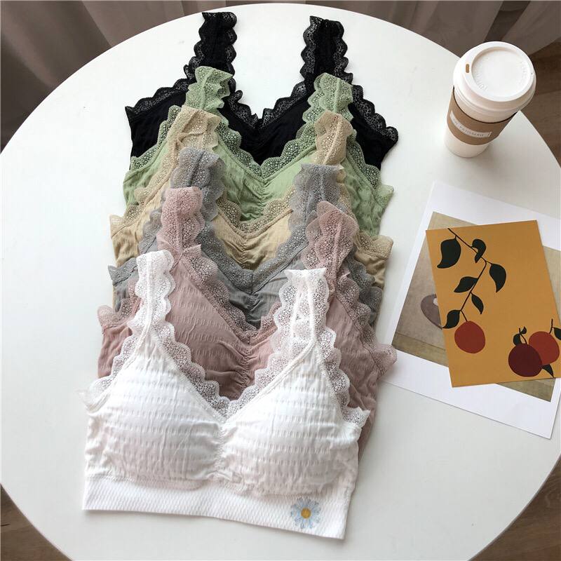 Floral Pattern Lace Underwear Set Mid-waist Underwear Anti-Glare Beauty Back Bra Lace