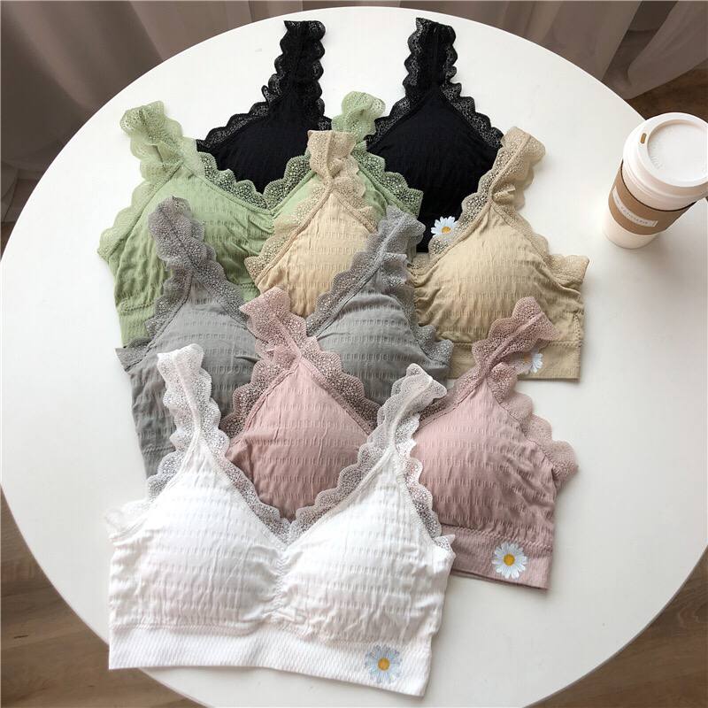 Floral Pattern Lace Underwear Set Mid-waist Underwear Anti-Glare Beauty Back Bra Lace