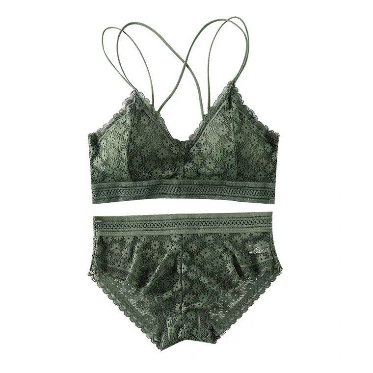 French Triangle Cup Bikini Bra Thin Sling No Steel Ring With Insert Lace Underwear Set Women