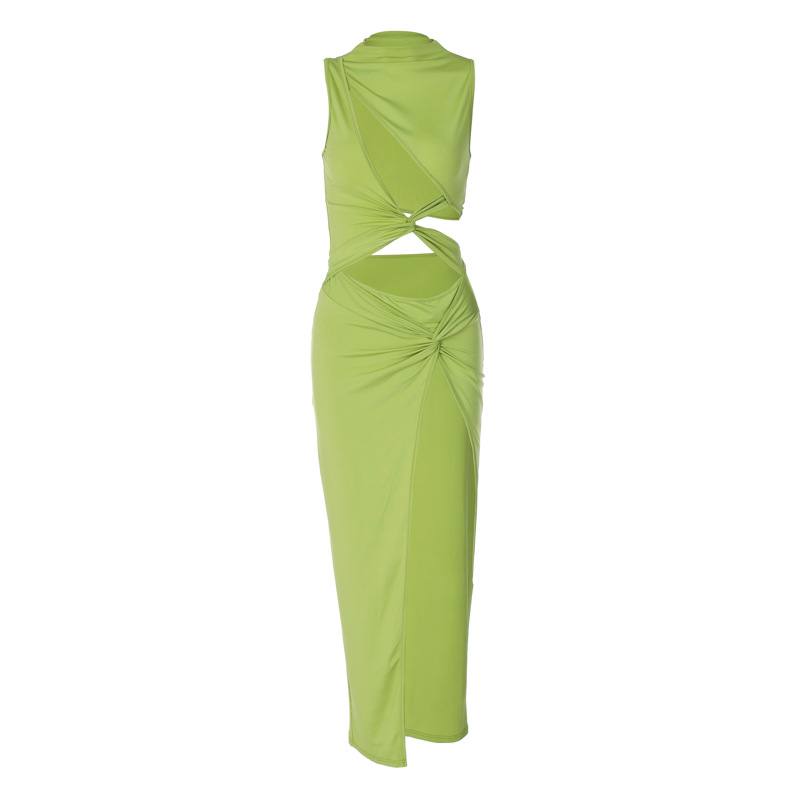 Sexy Hollow Out Irregular Green Slim Dress