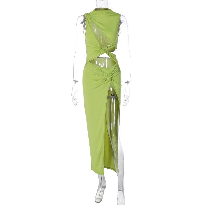 Sexy Hollow Out Irregular Green Slim Dress