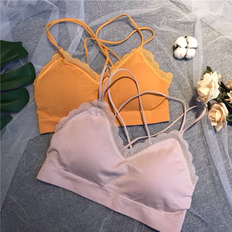 New Sexy Lace Cross Beauty Back Warp Chest Tube Top Girl Suspenders Thread Seamless Women's Sports Underwear