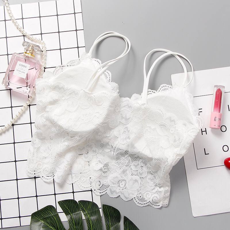 High Quality Thin Straps Padded Bra Thin Cup Wireless Chest Wrapped Girl Bra Transparent Lace Tube Top