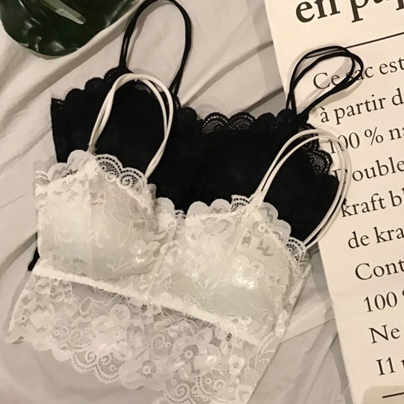 High Quality Thin Straps Padded Bra Thin Cup Wireless Chest Wrapped Girl Bra Transparent Lace Tube Top