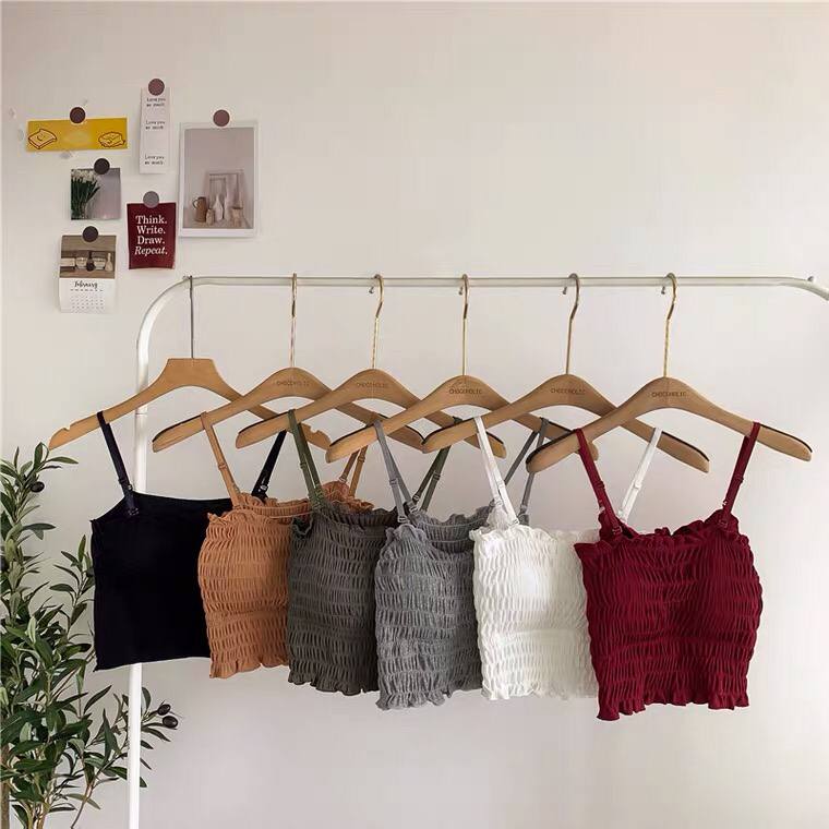 2021 Summer Solid Color Elastic Tube Top Vest Suspenders Adjustable Two-Wear Pleated Top Women's Slim Sexy