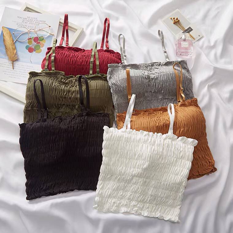 2021 Summer Solid Color Elastic Tube Top Vest Suspenders Adjustable Two-Wear Pleated Top Women's Slim Sexy