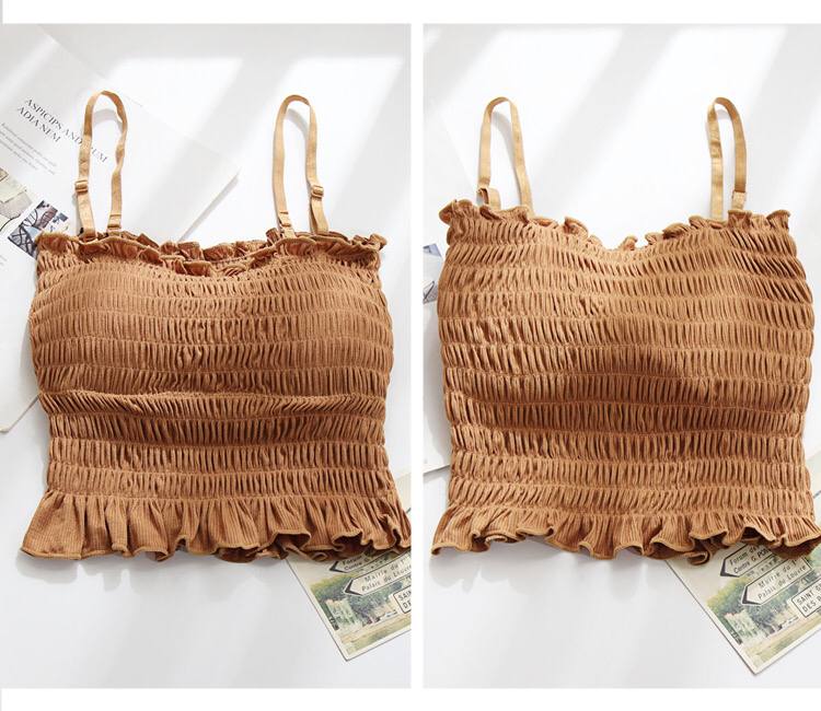 2021 Summer Solid Color Elastic Tube Top Vest Suspenders Adjustable Two-Wear Pleated Top Women's Slim Sexy