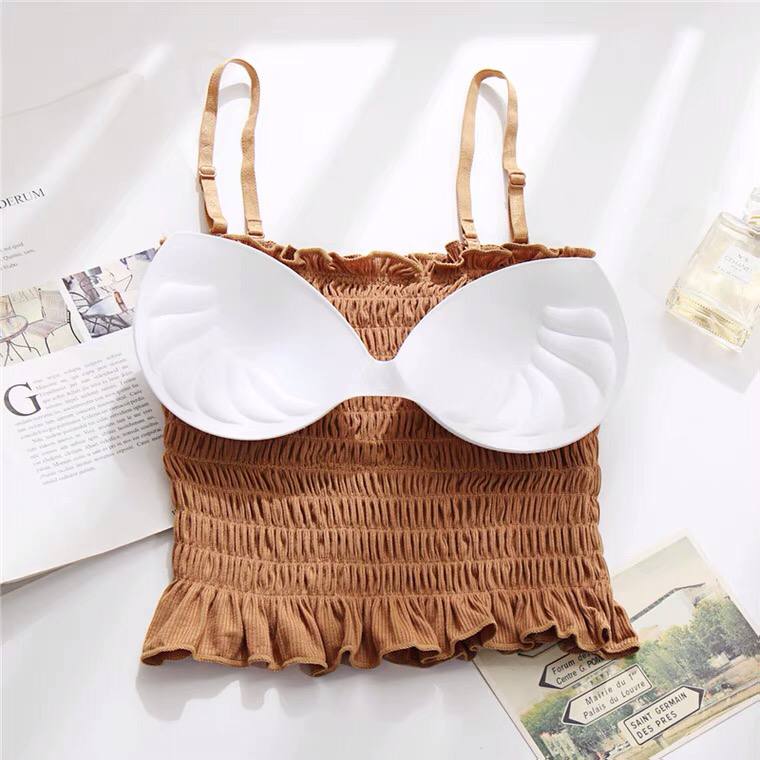 2021 Summer Solid Color Elastic Tube Top Vest Suspenders Adjustable Two-Wear Pleated Top Women's Slim Sexy