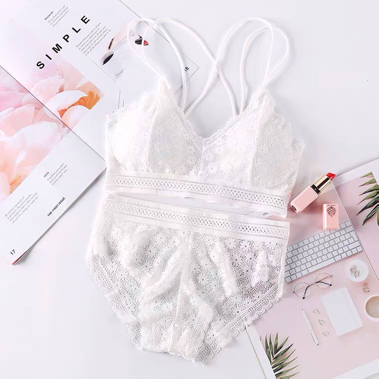 French Triangle Cup Bikini Bra Thin Sling No Steel Ring With Insert Lace Underwear Set Women