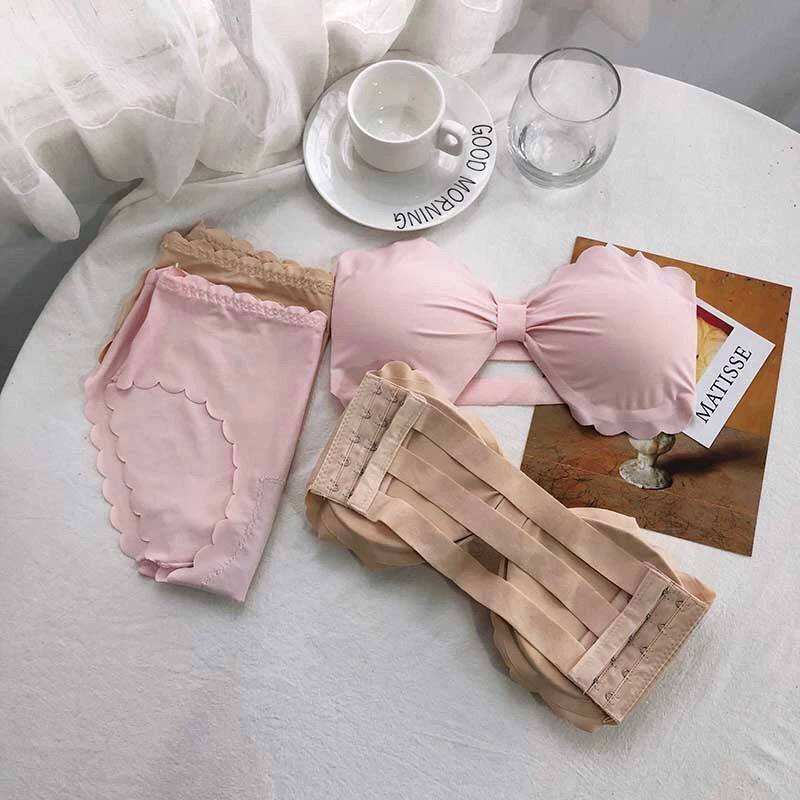 Korean Strapless Bra Sexy Non-Slip Push-Up Invisible Bra Underwear Suits
