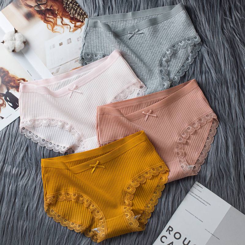 Lace Edge Panties Women's Cotton Crotch Antibacterial, breathable And Mid-Waist Girls Triangle shorts