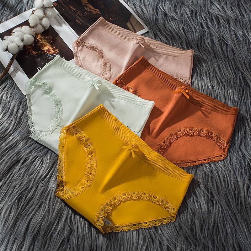 Lace Edge Panties Women's Cotton Crotch Antibacterial, breathable And Mid-Waist Girls Triangle shorts