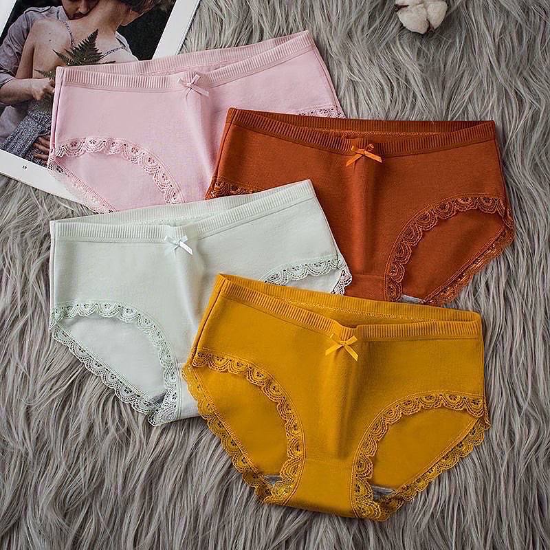 Lace Edge Panties Women's Cotton Crotch Antibacterial, breathable And Mid-Waist Girls Triangle shorts