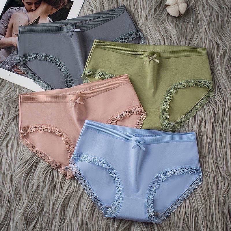 Lace Edge Panties Women's Cotton Crotch Antibacterial, breathable And Mid-Waist Girls Triangle shorts