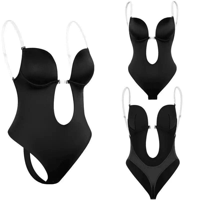 Sexy Full Body-Shaper Bra Women Deep V Convertible Bra Thongs Shape-Wear Backless Invisible Push Up Underwear Slimming Bodysuit