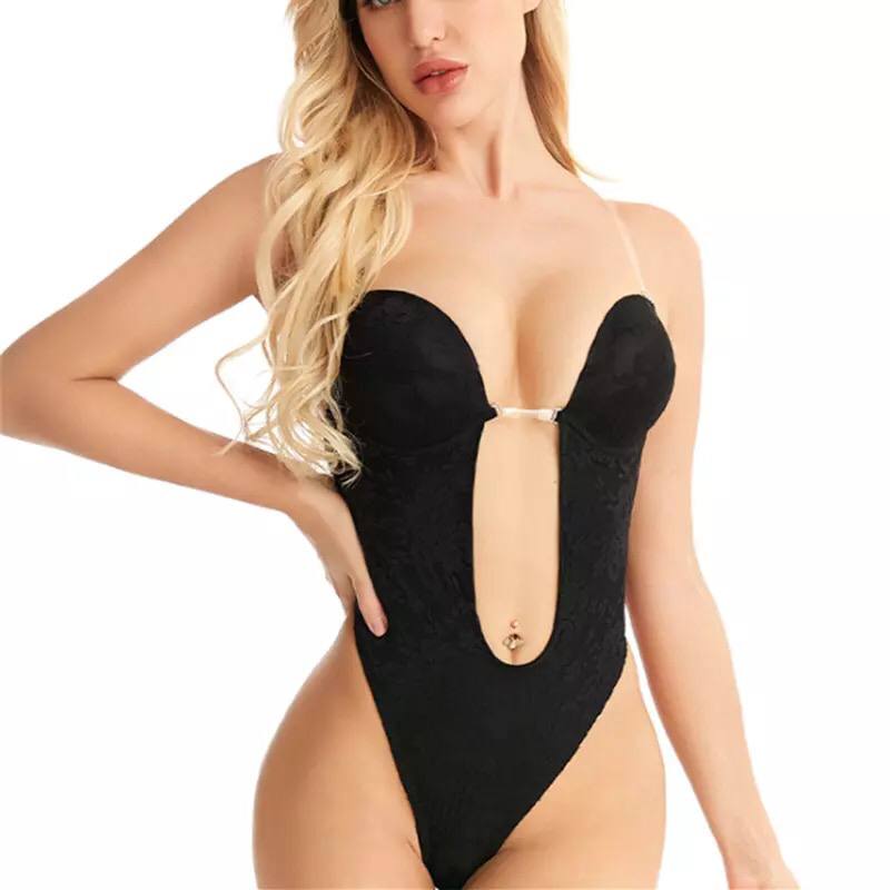 Sexy Full Body-Shaper Bra Women Deep V Convertible Bra Thongs Shape-Wear Backless Invisible Push Up Underwear Slimming Bodysuit