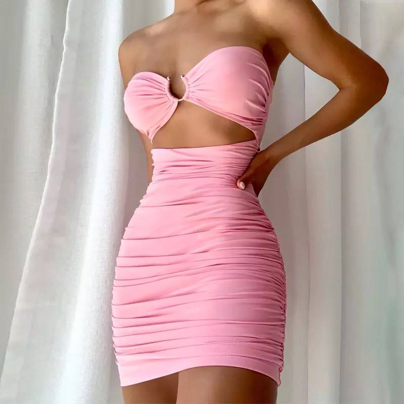 Sexy Backless Elegant Strapless Mini Dress Outfits For Women Sleeveless Summer Club Party Dresses Cut-out