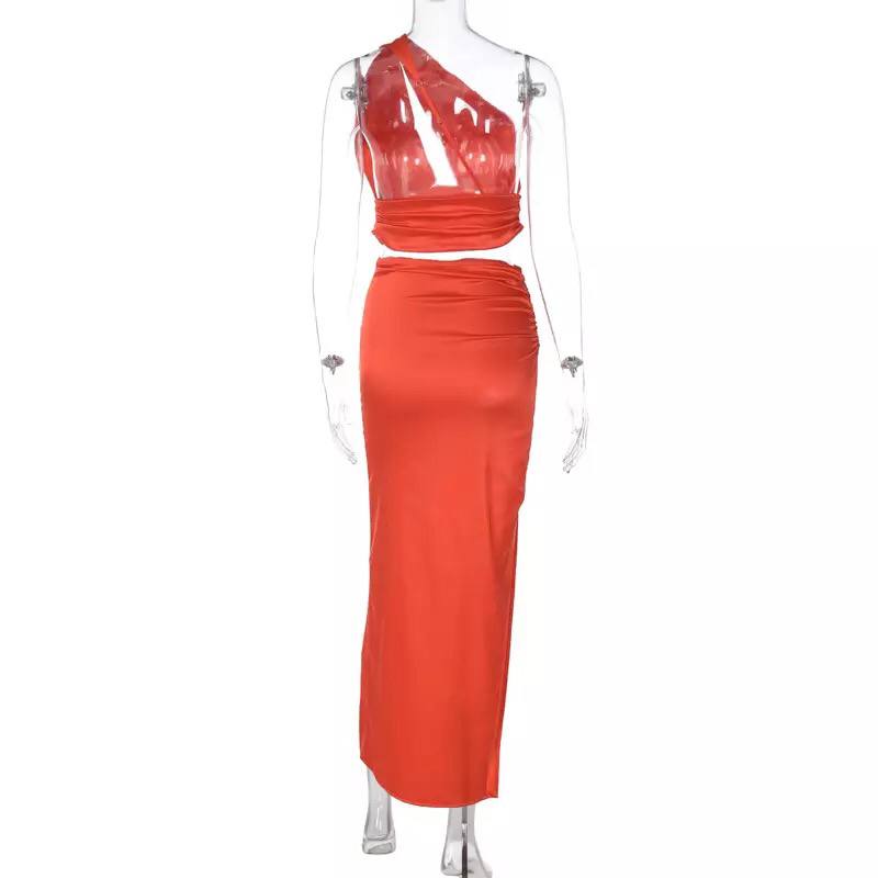 Sexy Slim Sleeveless Double Satin Layer Crop Tops And Skirts Women’s Casual Two Pieces Set