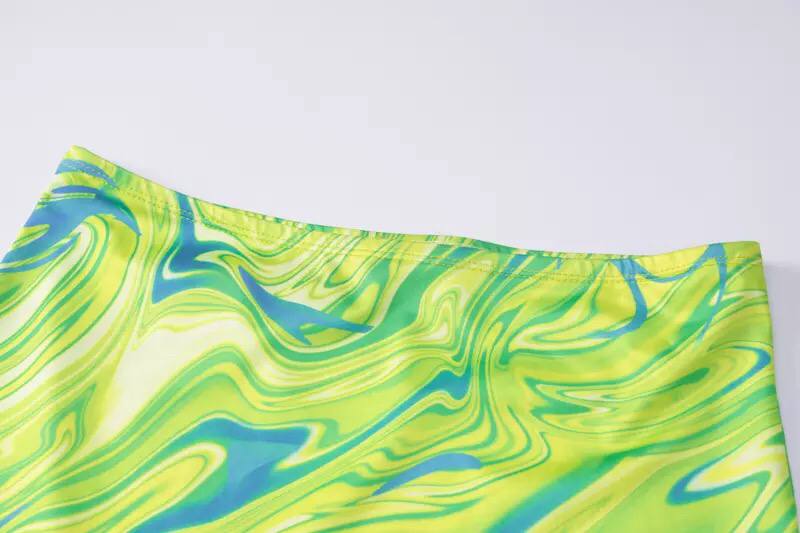 2022 Summer Tie Dye Print Dress Two Pieces Set Fashion Women Crop Tops And High Waist Mini Dress