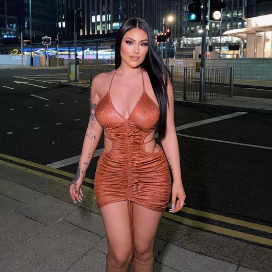 Women Dress With Adjustable Drawstring Pleated Decoration Tight Sexy Style Summer Clothing