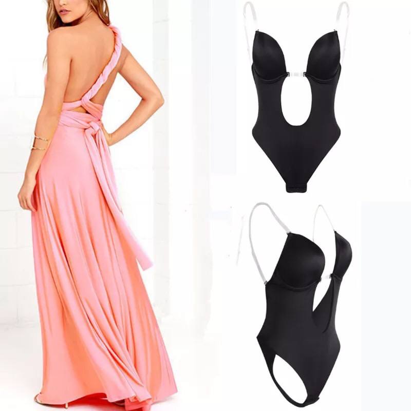 Sexy Full Body-Shaper Bra Women Deep V Convertible Bra Thongs Shape-Wear Backless Invisible Push Up Underwear Slimming Bodysuit