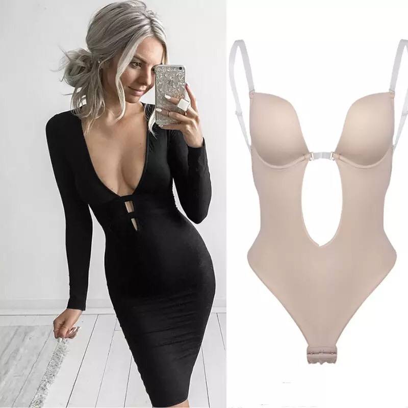 Sexy Full Body-Shaper Bra Women Deep V Convertible Bra Thongs Shape-Wear Backless Invisible Push Up Underwear Slimming Bodysuit