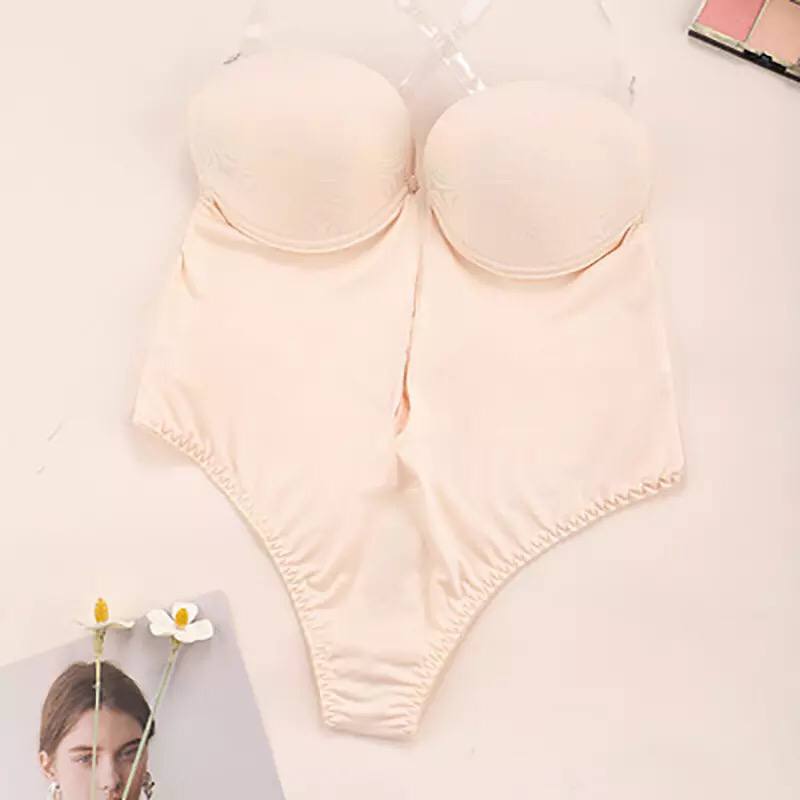 Sexy Full Body-Shaper Bra Women Deep V Convertible Bra Thongs Shape-Wear Backless Invisible Push Up Underwear Slimming Bodysuit