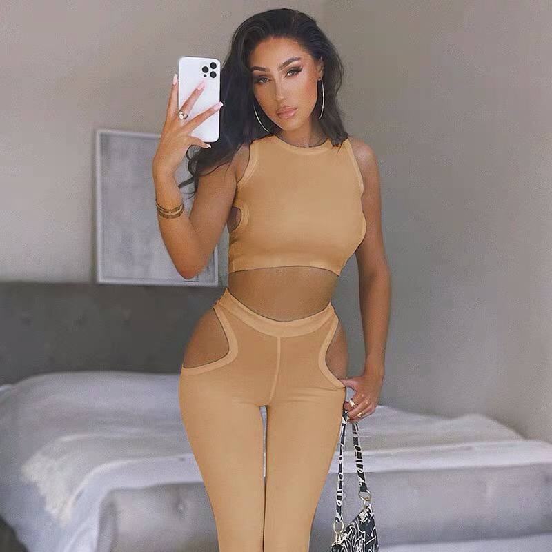 Fashion Summer New Arrivals Sweat suit Hollow Out Legging Set Piece Pants Women Set