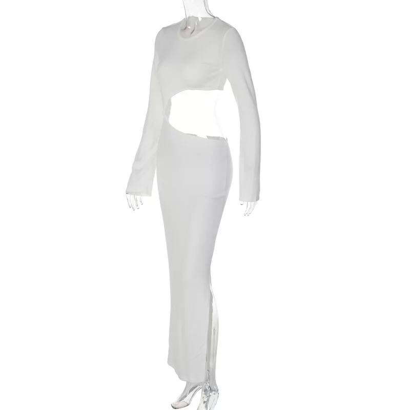 Women’s Dresses 2022 Autumn New Stylish O-neck Long Sleeves Hollow Out Dress Knitted Ladies Dress