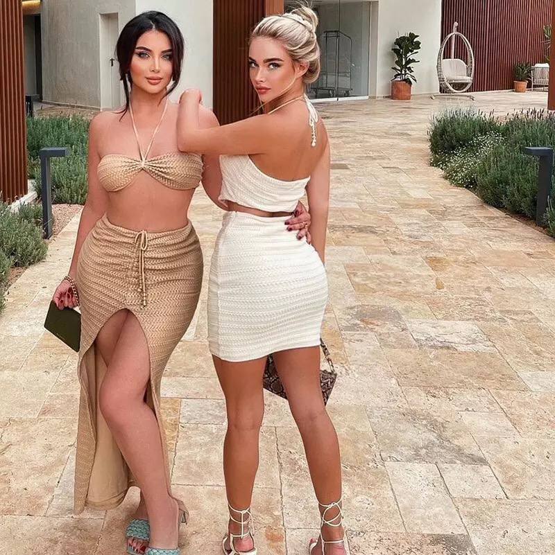 Women's Two-Piece Set with Lace, Strapless T-shirt, Tight Skirt, Sexy Women's Dress