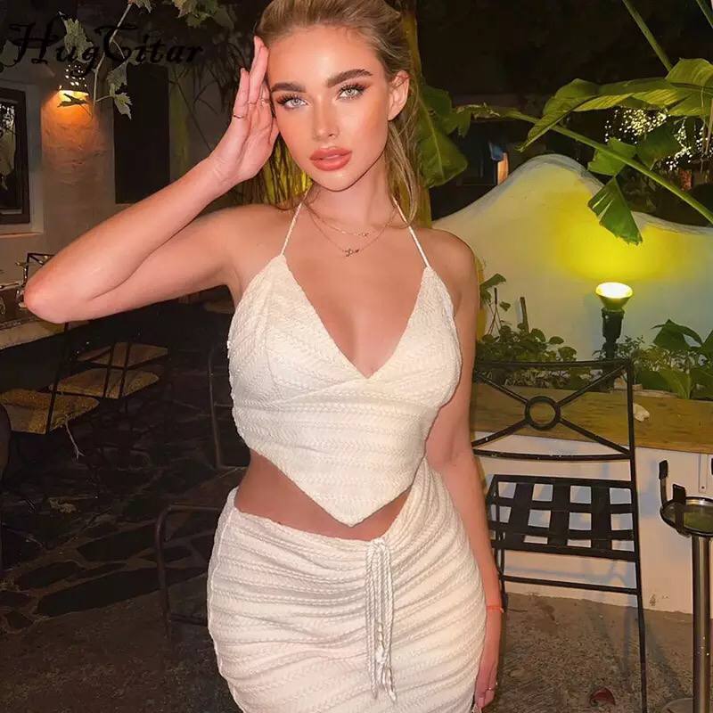 Women's Two-Piece Set with Lace, Strapless T-shirt, Tight Skirt, Sexy Women's Dress