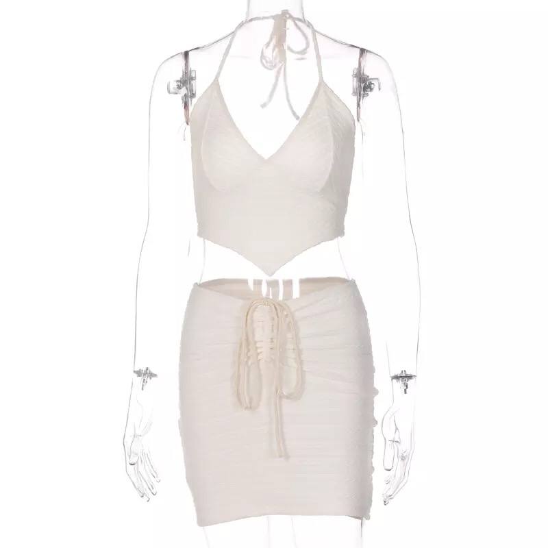 Women's Two-Piece Set with Lace, Strapless T-shirt, Tight Skirt, Sexy Women's Dress