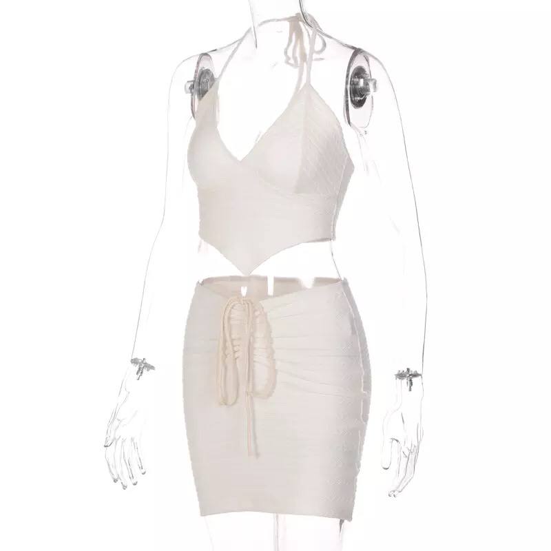 Women's Two-Piece Set with Lace, Strapless T-shirt, Tight Skirt, Sexy Women's Dress