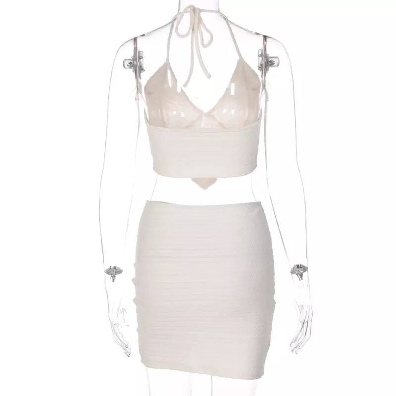 Women's Two-Piece Set with Lace, Strapless T-shirt, Tight Skirt, Sexy Women's Dress