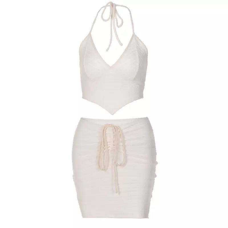 Women's Two-Piece Set with Lace, Strapless T-shirt, Tight Skirt, Sexy Women's Dress