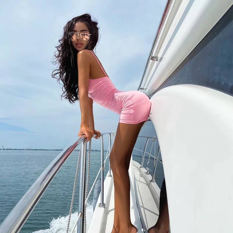 Solid Spaghetti Strap Sleeveless Dress For Women 2022 Summer Night Club Wear Sexy Backless Mini Dress