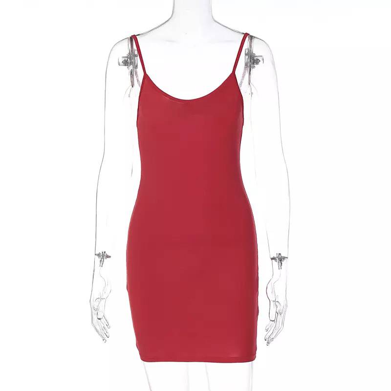 Solid Spaghetti Strap Sleeveless Dress For Women 2022 Summer Night Club Wear Sexy Backless Mini Dress