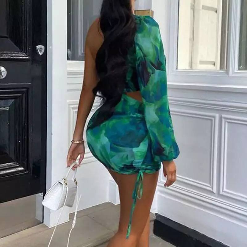 2022 Summer Women Tie Dye Print One Shoulder Dresses