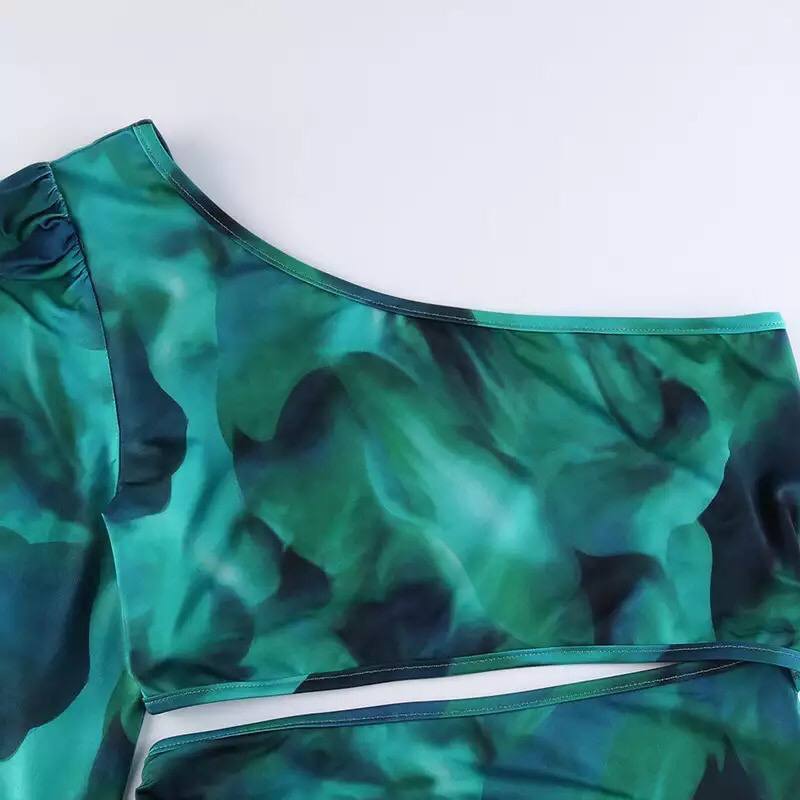 2022 Summer Women Tie Dye Print One Shoulder Dresses