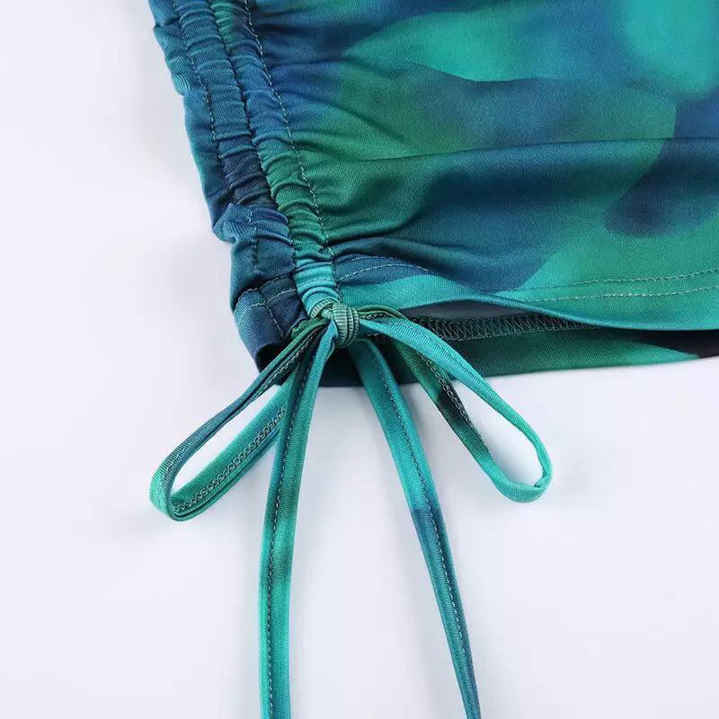 2022 Summer Women Tie Dye Print One Shoulder Dresses